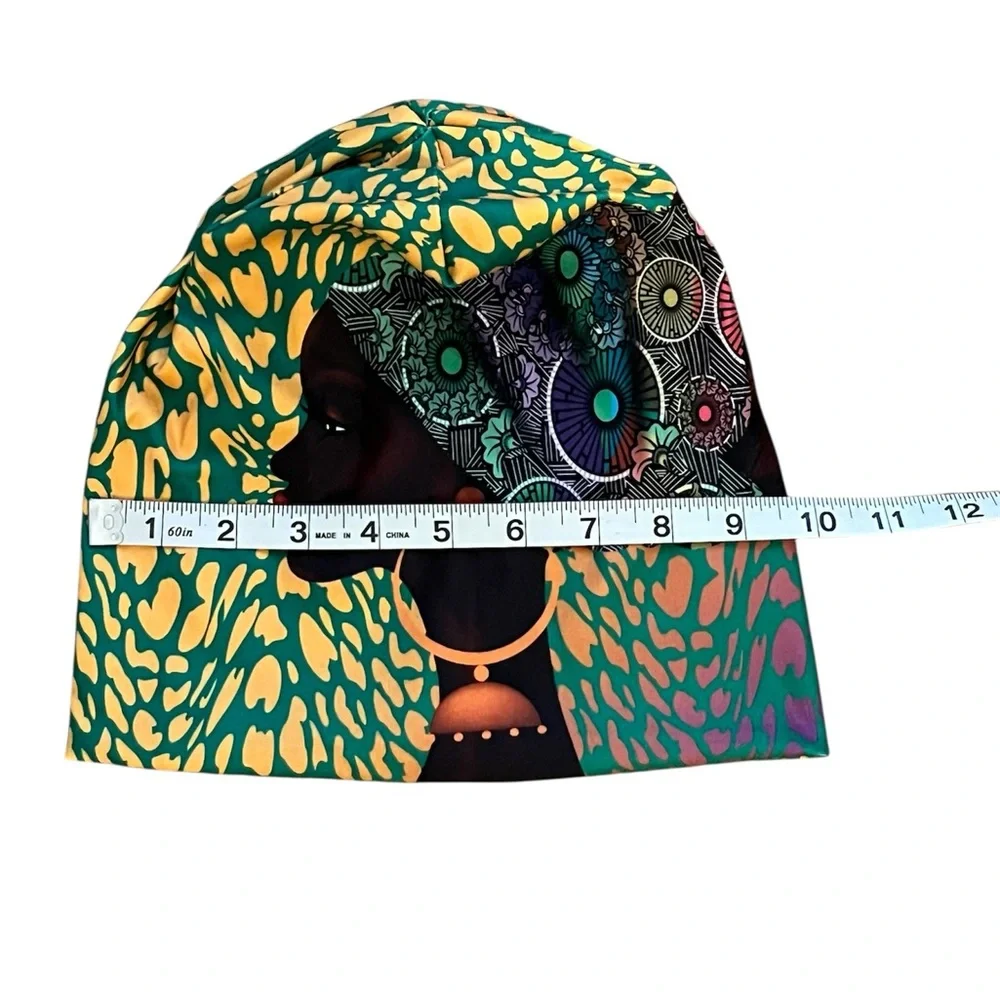 African Print Colorful Hunter Green Gold Yellow Blue Black Patterned Headwrap